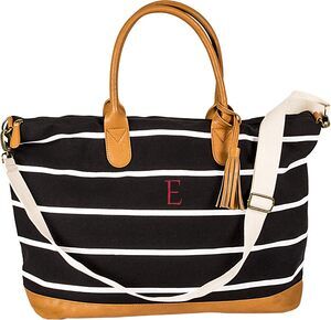 Cathy's Concepts 2324BK-E Personalized Black Striped Canvas Weekender Bag